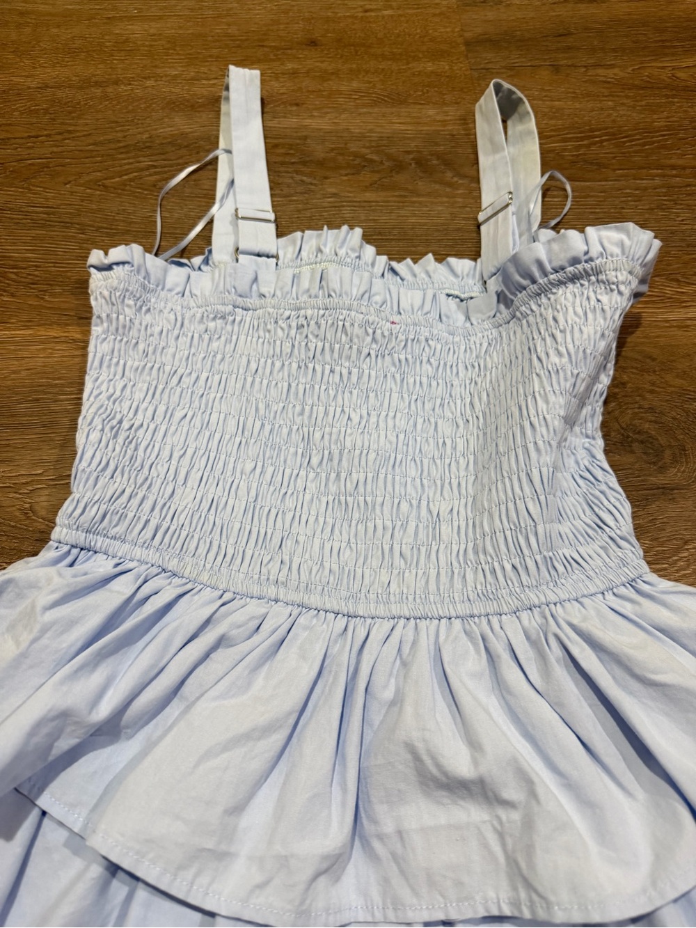 Baby Pink Blue Smocked Bow Tiered Mini Dress Size Small Coquette Cottagecore - Picture 6 of 9